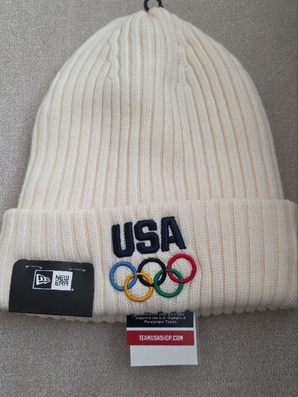 Kith Cream Ribbed Beanie with Red Logo - Picture 2 of 3